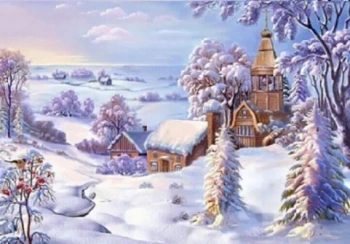DIAMENTOWA MOZAIKA ZIMA KOŚCIÓŁ W ŚNIEGU NO-2000742 - Norimpex