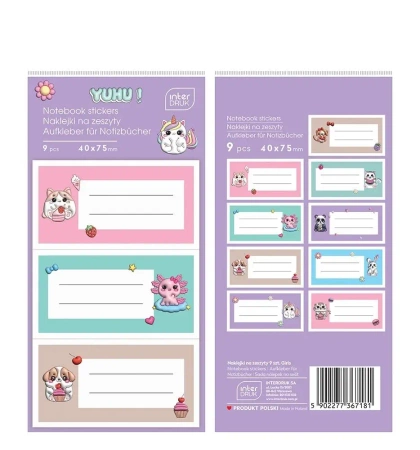 Naklejki na zeszyty Girls 9szt - INTERDRUK