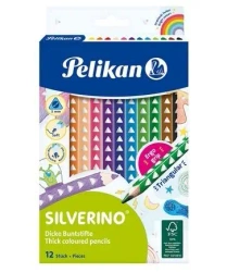 Kredki Silverino trójkątne grube 12 kolorów - PELIKAN