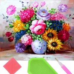 Diamentowa mozaika Bukiet kolorowych kwiatów w wazonie 30x40cm 2000580