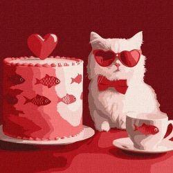 Malowania po numerach - Kot z tortem 30x30cm - Ideyka