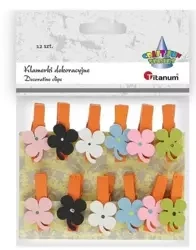 Ozdoba drewniana Klamerki kwiatki mix 12szt - Titanum