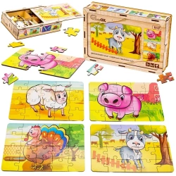 Puzzle drewniane 4w1 zwierzęta domowe - PuzzleOK