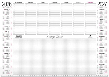 Kalendarz 2026/2027 biuwar z przezroczystą listwą - Pan Kalendarzyk