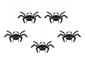 Dekoracja papierowa Pająki 27x17cm czarny 5szt - PartyDeco