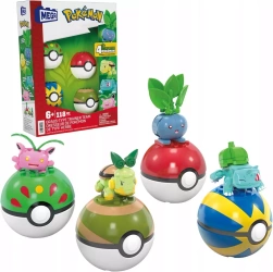 MEGA POKEMON KLOCKI 118 el ZESTAW 4 Pokemony Trawiaste + 4 Pokeballe