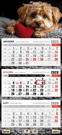 Kalendarz 2026 trójdzielny płaska główka piesek - Pan Kalendarzyk
