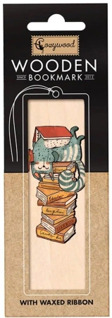Zakładka drewniana Kot na książkach - Cozywood