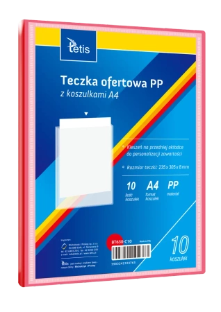 Teczka ofertowa A4 PP + 10 koszulek czerwona - Tetis