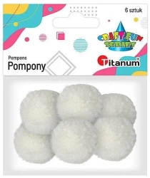 Pompony włóczkowe 3cm białe 6szt. - Titanum