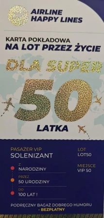 Karnet karta pokłądowa 50 urodziny męskie - YEKU