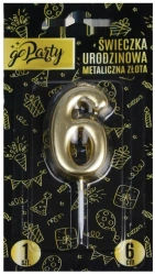 Świeczka urodzinowa 6 Metaliczna złota - GoParty