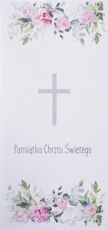 Karnet Chrzest DL C18 - Krzyż kwiaty róż - MAK