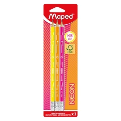 Ołówek z gumką HB neon 3szt MAPED