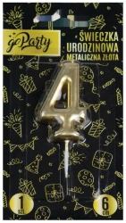 Świeczka urodzinowa 4 Metaliczna złota - GoParty