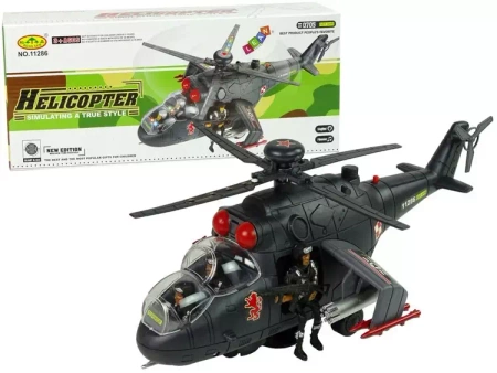 Helikopter czarny światło dźwięk - Leantoys