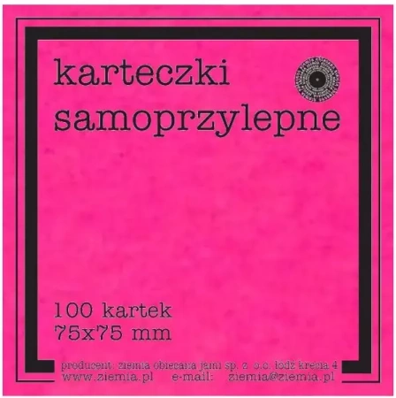 Karteczki samoprzylepne Fluo 75x75mm 100K róż - Ziemia Obiecana