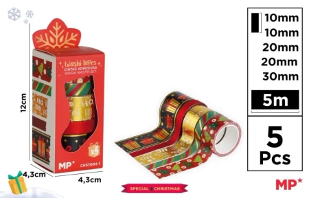 Taśmy dekoracyjne świąteczne washi 5szt - MP Main Paper