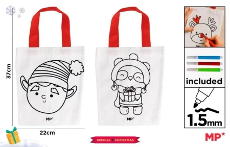 Torba świąteczna do malowania + flamastry - elf - MP Main Paper
