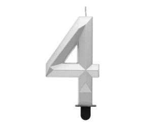 Świeczka cyferka 4 - Diament metalik srebrny 7,6cm - Godan