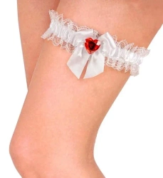 Biała podwiązka z czerwonym kryształowym sercem - Widmann