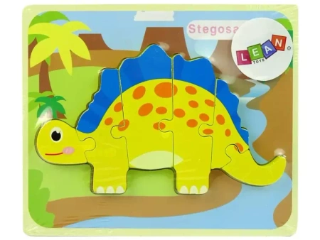 Drewniane puzzle Dinozaur Stegosaurus żółty - Leantoys