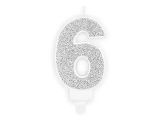 Świeczka urodzinowa 6 srebrna 7cm - PartyDeco