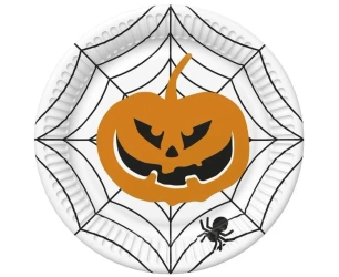 Talerzyki pap. Halloween Dynia pajęczyna 18cm 8szt - Godan