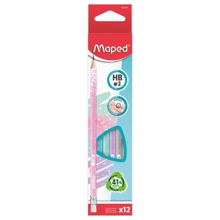 Ołówek z gumką Glitter brokat HB (12szt) MAPED