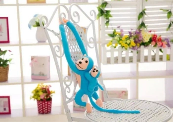 Maskotka małpka z dzieckiem niebieska 70cm - Leantoys