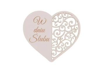 Białe drewniane serce z napisem - W dniu ślubu - 5 sztuk - Cresco