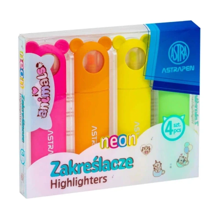 Zakreślacze z uszkami Astrapen Animals neon 4 kolory - ASTRA art-pap