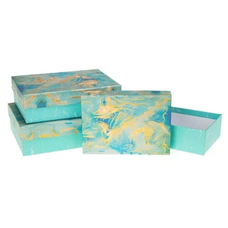 Pudełko prostokątne z kokardą 3szt marmur ROZETTE