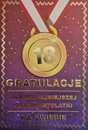 Karnet Urodziny 18 medal damskie - YEKU