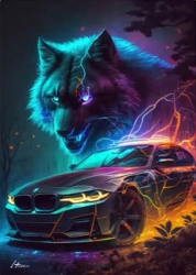 Diamentowa Mozaika Auto i zorza wilk NO-2000876 - Norimpex