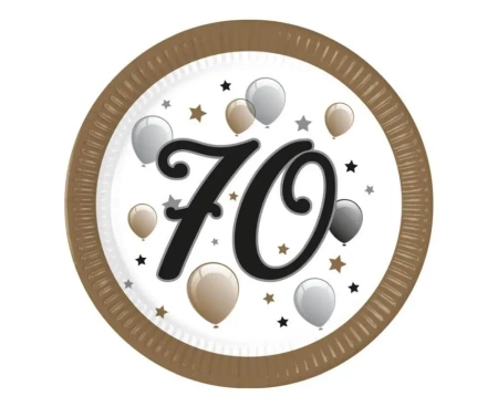 Talerzyki papierowe 70 urodziny FSC 23cm 8szt - Godan