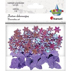 Cekiny kwiaty + naklejki mix wrzosowe 12szt - Titanum