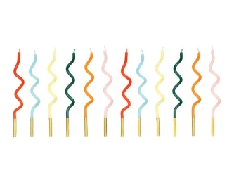 Świeczki urodzinowe zakręcone Tęcza 14cm mix 12szt - PartyDeco