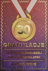 Karnet Urodziny 30 medal damskie - YEKU