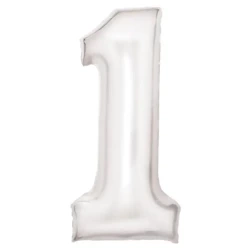 Balon foliowy cyfra 1 satynowa biała 86cm - Amscan