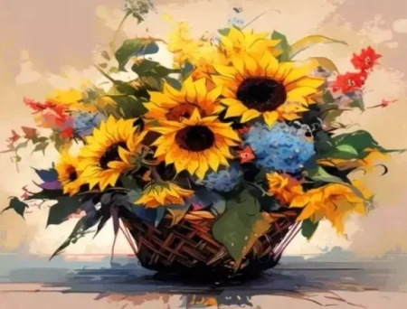 Diamentowa mozaika Bukiet słoneczników w wiklinowym koszu 30x40cm 2000386