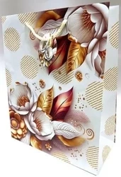 Torebka ozdobna matowa 26x32x12cm białe kwiaty - Fresh