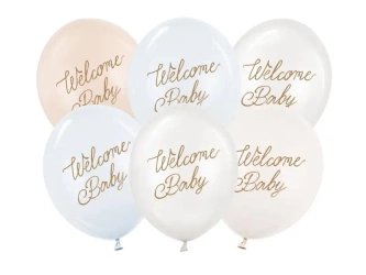 Balony Welcome Baby mix niebieski 30cm 50szt - PartyDeco