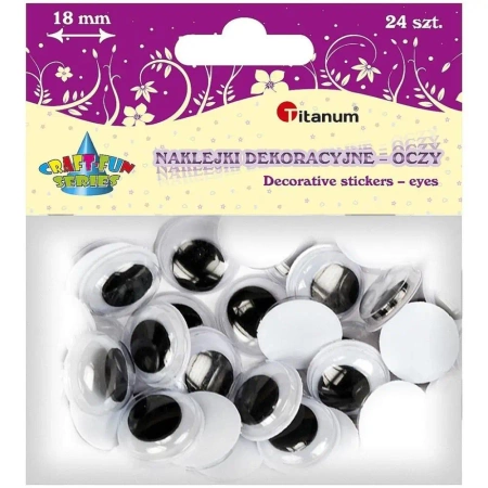 Oczy samoprzylepne bez rzęs 18 mm okrągłe 24szt - Titanum