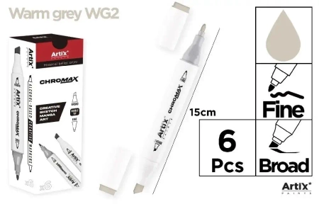 Marker Chromax z 2 końcówk. warm grey WG2 (6szt) - Artix