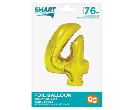 Balon foliowy cyfra 4 złota Smart 76cm - Godan
