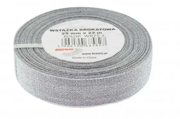 Wstążka brokatowa srebrna 25mmx22m - Brewis