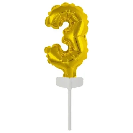 Balon foliowy mini cyfra 3 złota 7x12cm - Amscan