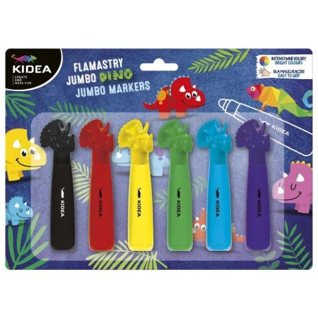 Flamastry Jumbo Dinozaury 6 kolorów KIDEA - DERFORM
