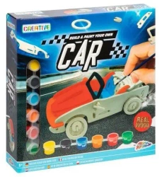 Drewniany samochód budowlany, 6 farb + pędzel - Icom